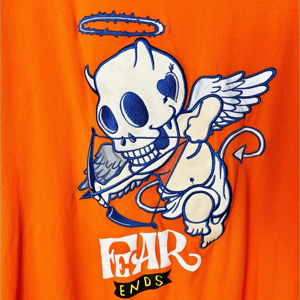 BKYS Shirt Mens Size 2XL Fear Ends Orange Stitch Skull Cupid Short Sleeve - Picture 2 of 5